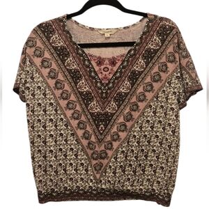 Lucky Brand Mixed Print Paisley Crop Blouse L Boho Cottagecore Festival Summer